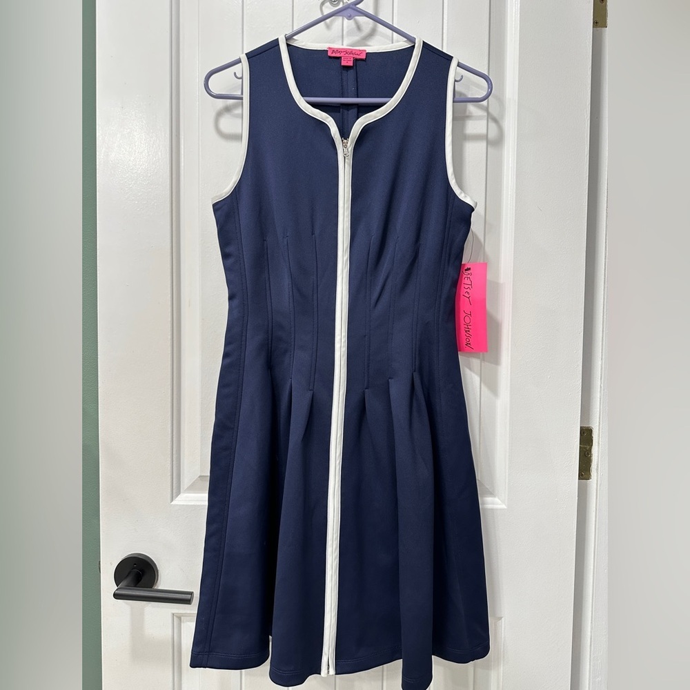 NWT Betsey Johnson Navy Front Zip Fit and Flare Dress